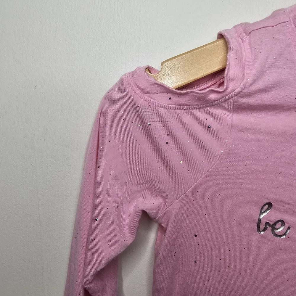 Justice Girls Pink Cold Shoulder Long Sleeve Top Size 6 Glitter Sparkle Graphic